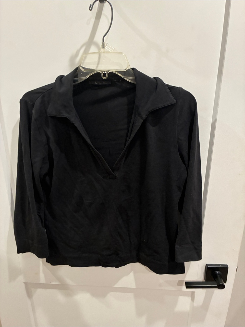 Elie Tahari Black V-Neck Collared Pullover